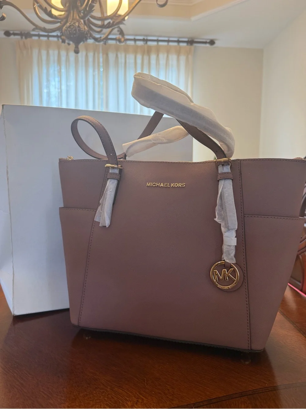 Michael Kors Rose Pink Saffiano Leather Tote with MK Charm